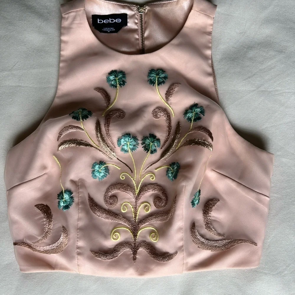 Bebe Embroidered Pink Crop Top